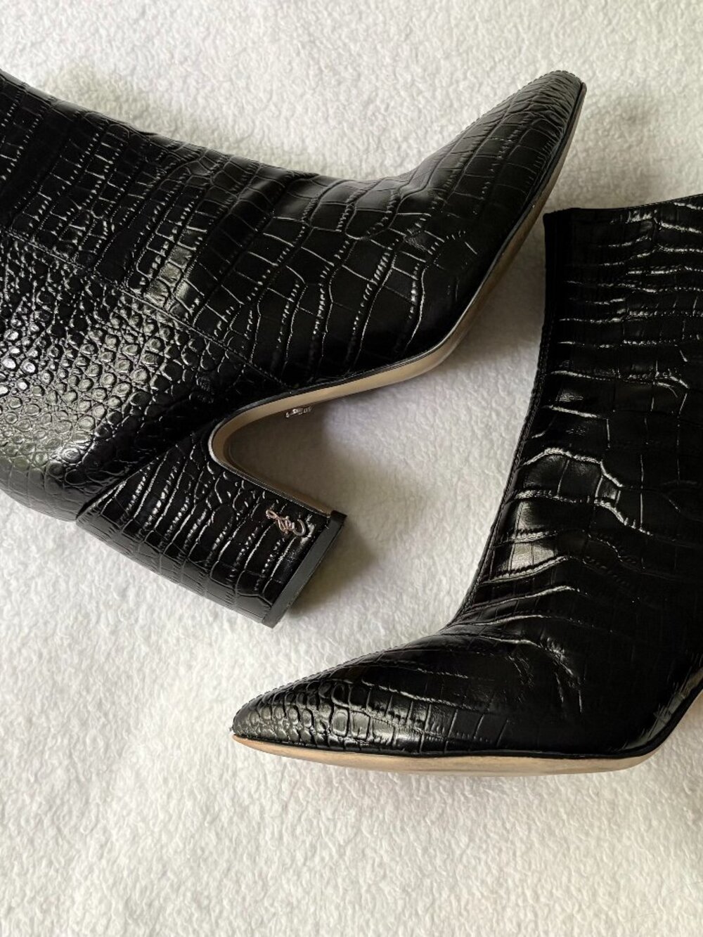 Sam Edelman Hilty Croc-Embossed Ankle Booties Black 7.5W